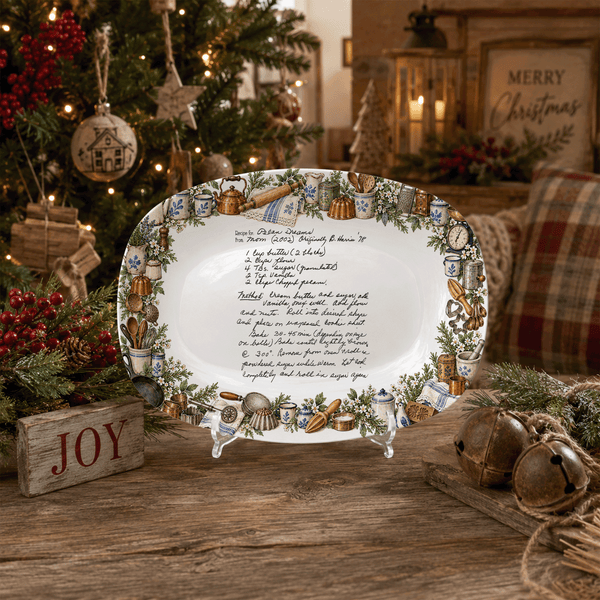 Handwritten Recipe Platter with Vintage Kitchen Item Border