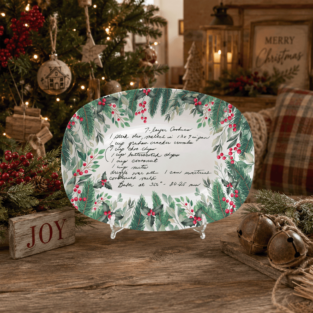 Handwritten Recipe Platter with Christmas Wreath Border