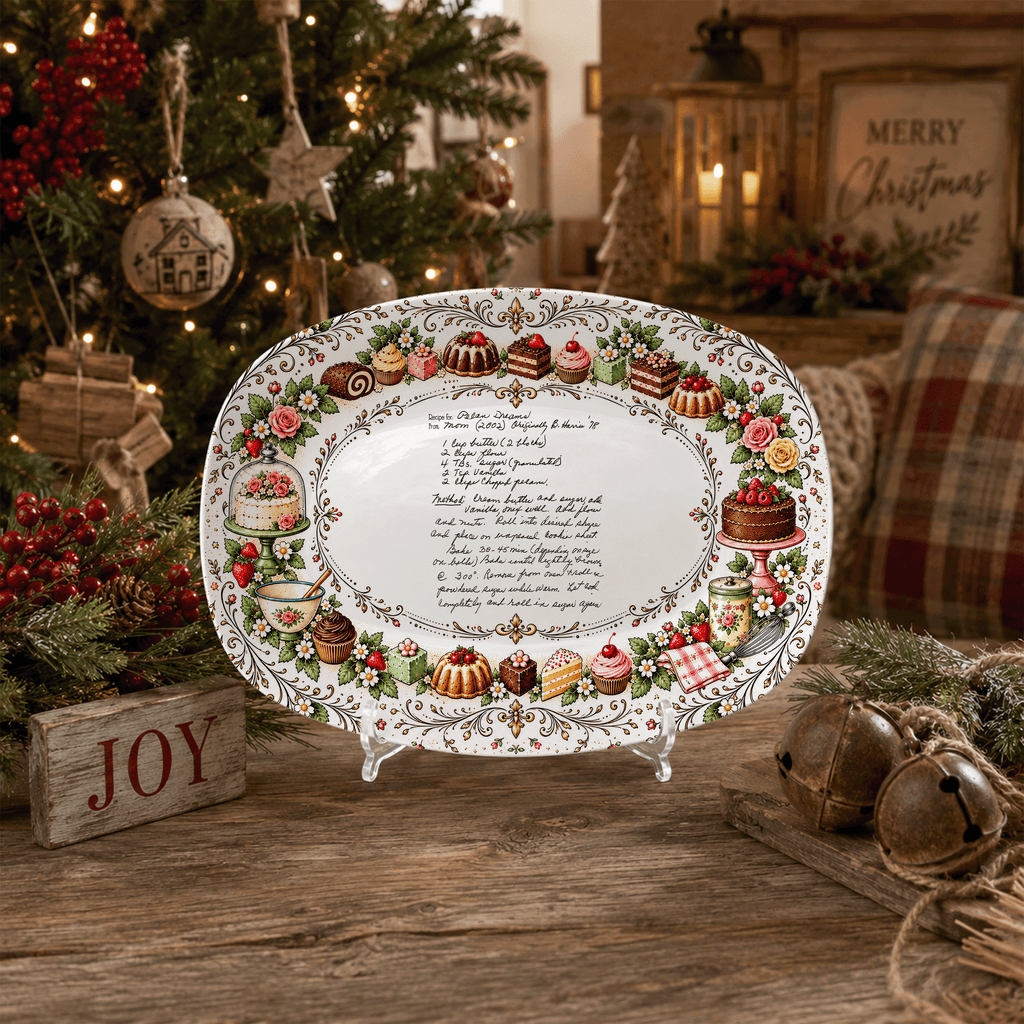 Handwritten Recipe Platter with Vintage Cake Border