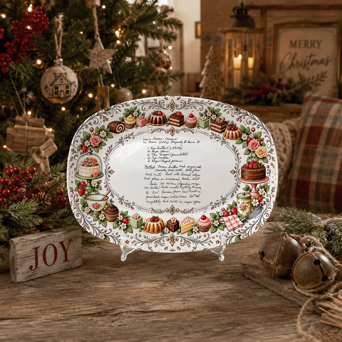Handwritten Recipe Platter with Vintage Cake Border