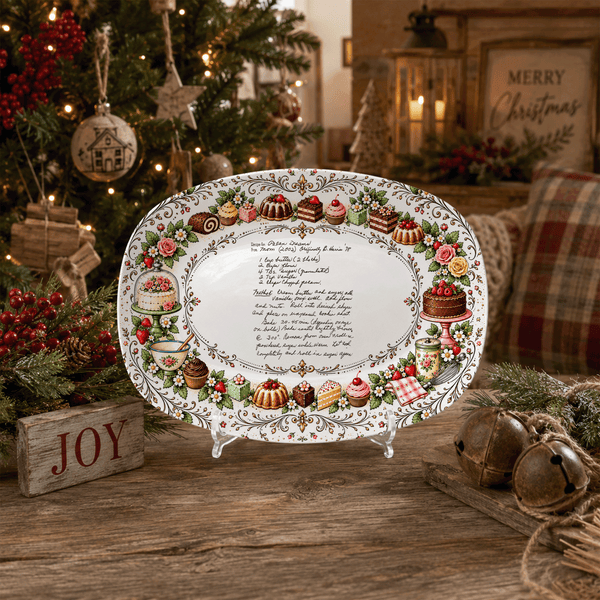 Handwritten Recipe Platter with Vintage Cake Border