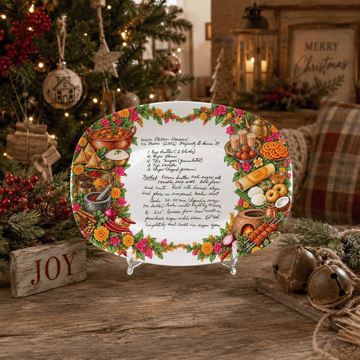 Handwritten Recipe Platter with Vintage Indian Food Border