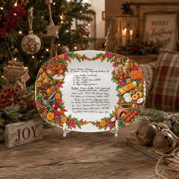 Handwritten Recipe Platter with Vintage Indian Food Border