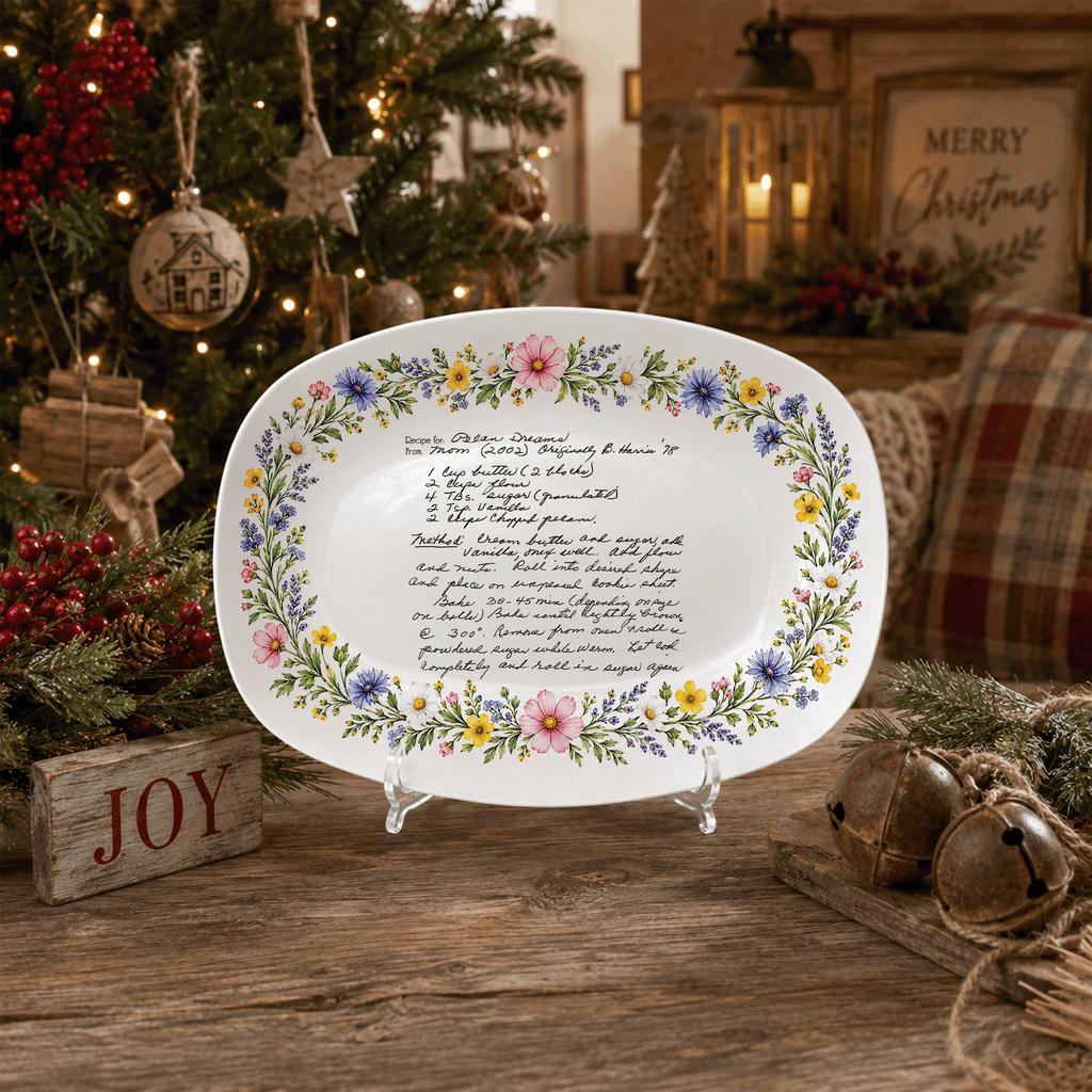 Handwritten Recipe Platter with Wildflower Meadow Border