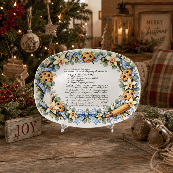 Handwritten Recipe Platter with Blue Bow Cookie Border