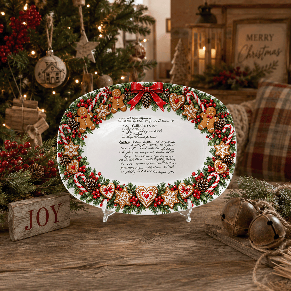 Handwritten Recipe Platter with Christmas Cookie Border