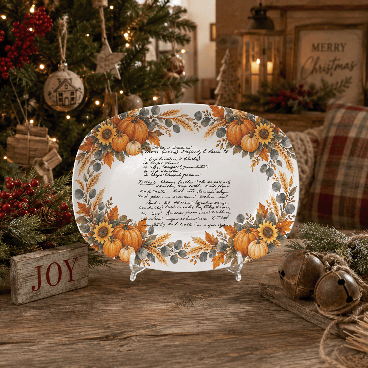 Handwritten Recipe Platter with Pumpkin Border