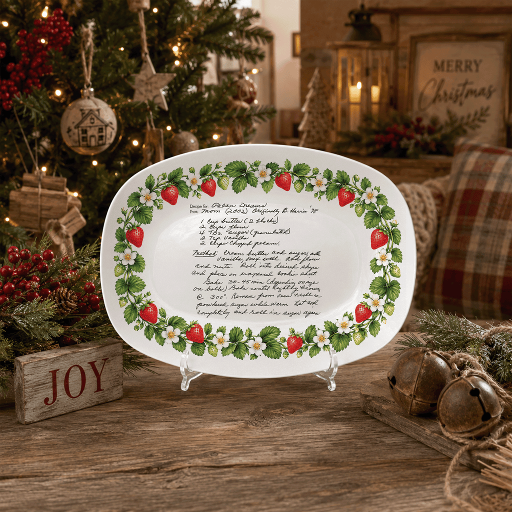 Handwritten Recipe Platter with Strawberry Border