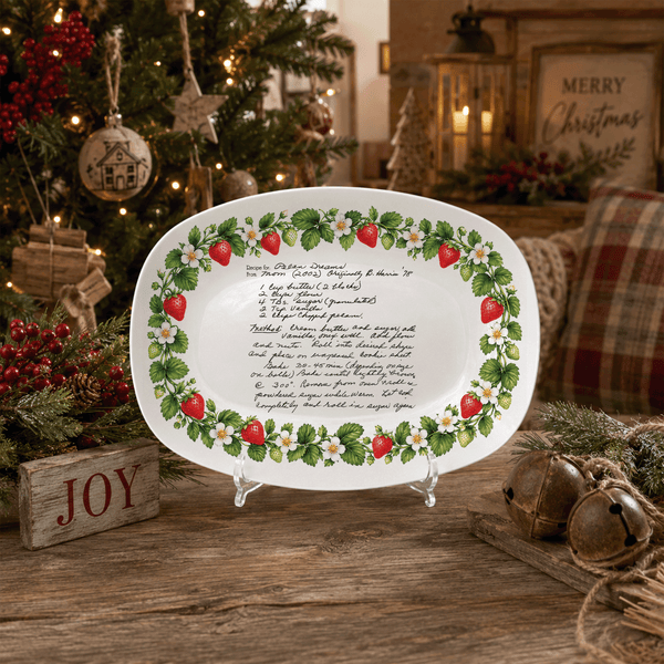 Handwritten Recipe Platter with Strawberry Border