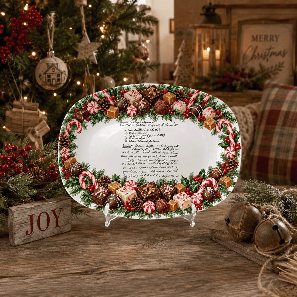 Handwritten Recipe Platter with Christmas Candy Border