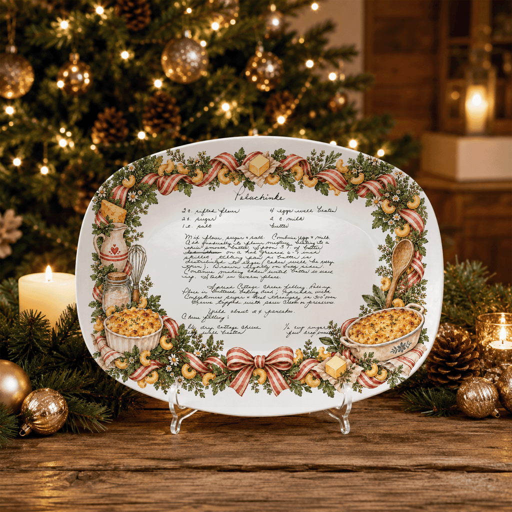 Handwritten Recipe Platter with Macaroni and Cheese Border