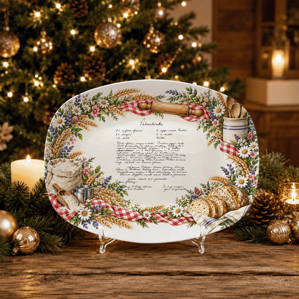 Handwritten Recipe Platter with Bread and Wildflower Border
