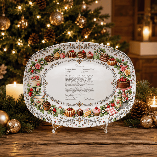 Handwritten Recipe Platter with Vintage Cake Border