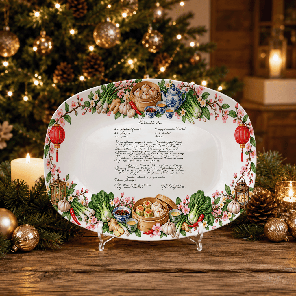 Handwritten Recipe Platter with Chinese Food Border