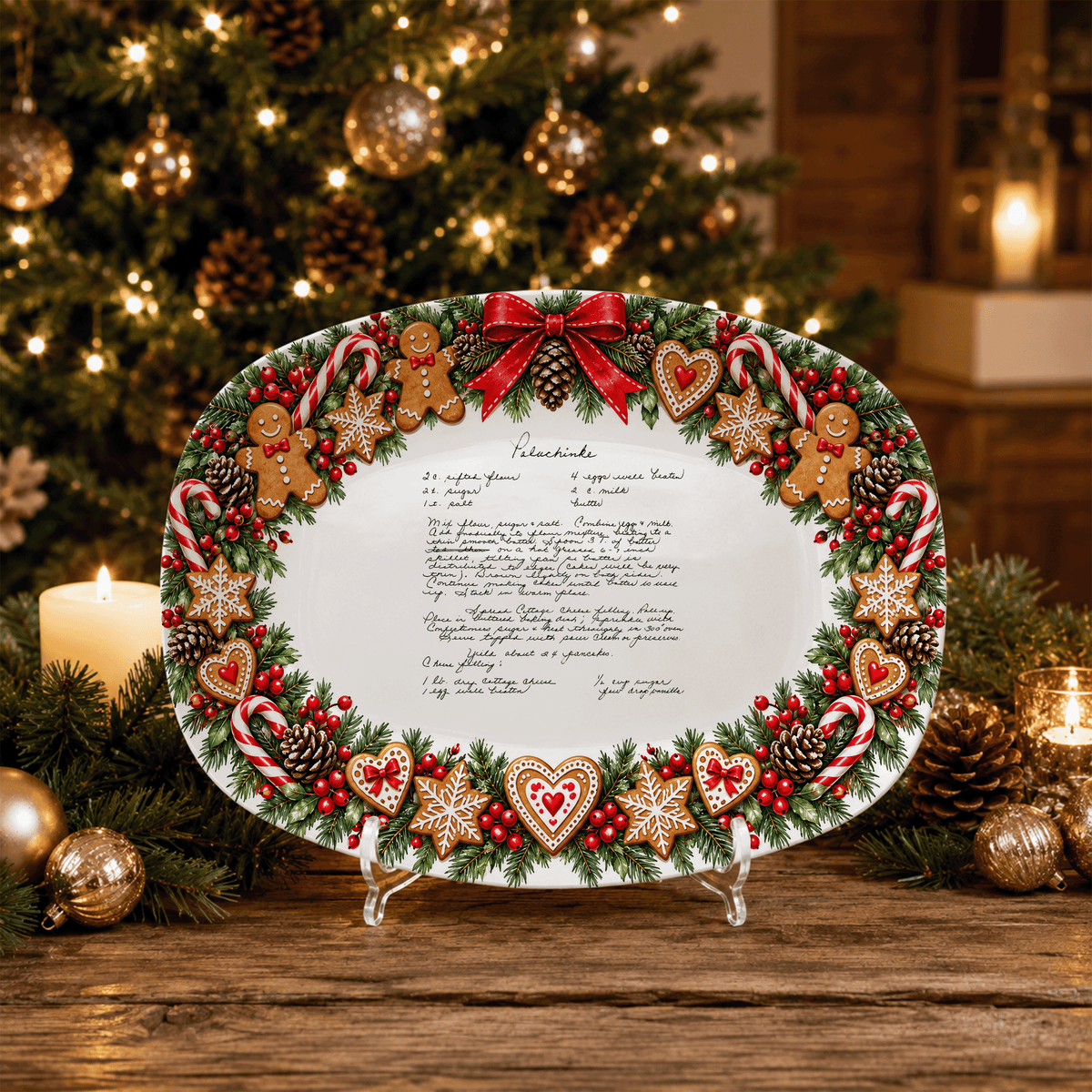 Handwritten Recipe Platter with Christmas Cookie Border