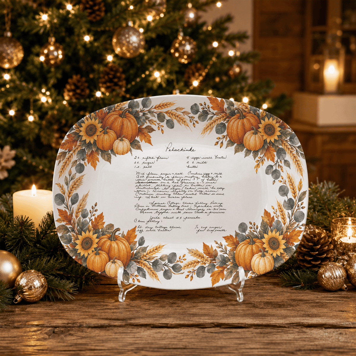 Handwritten Recipe Platter with Pumpkin Border