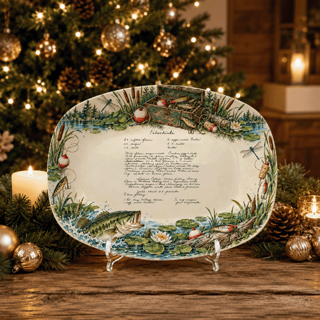 Handwritten Recipe Platter with Fishing Border