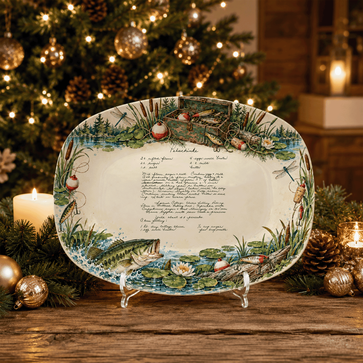 Handwritten Recipe Platter with Fishing Border