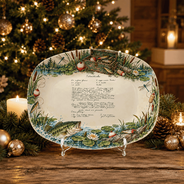 Handwritten Recipe Platter with Fishing Border