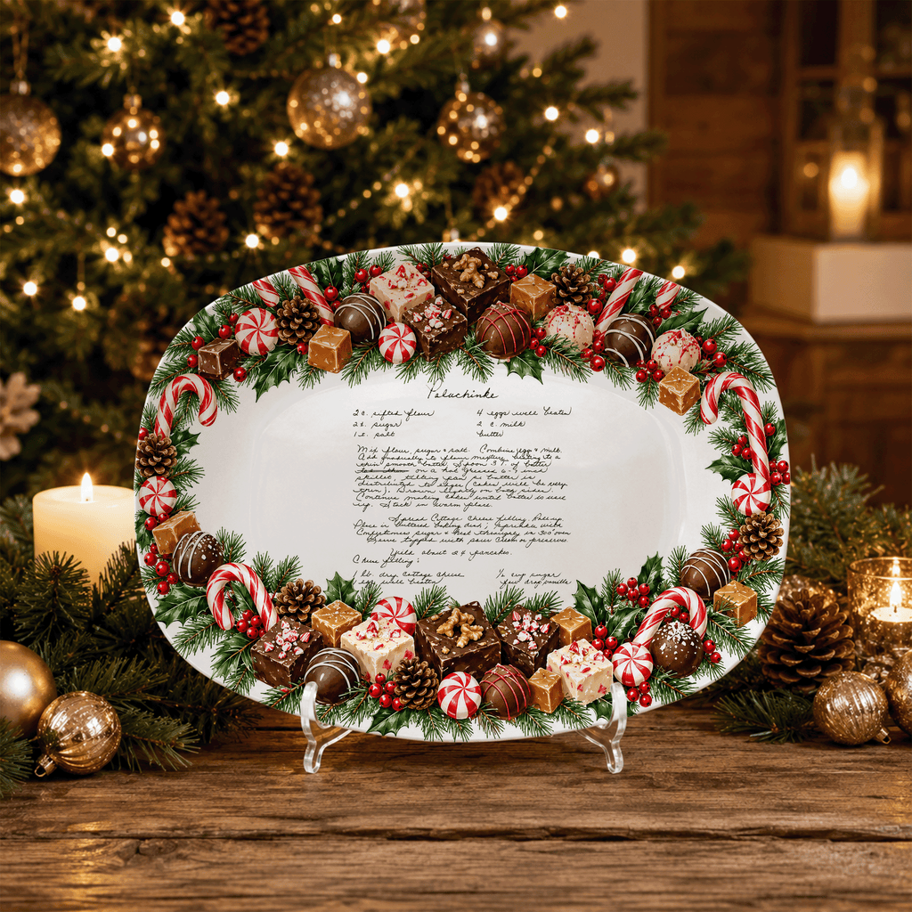 Handwritten Recipe Platter with Christmas Candy Border