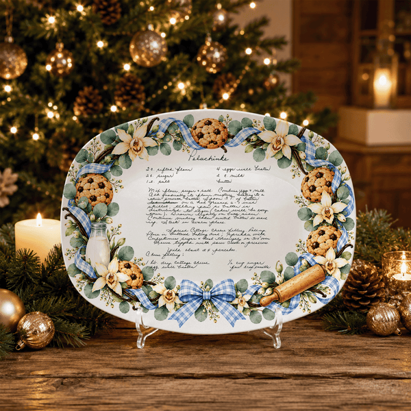 Handwritten Recipe Platter with Blue Bow Cookie Border