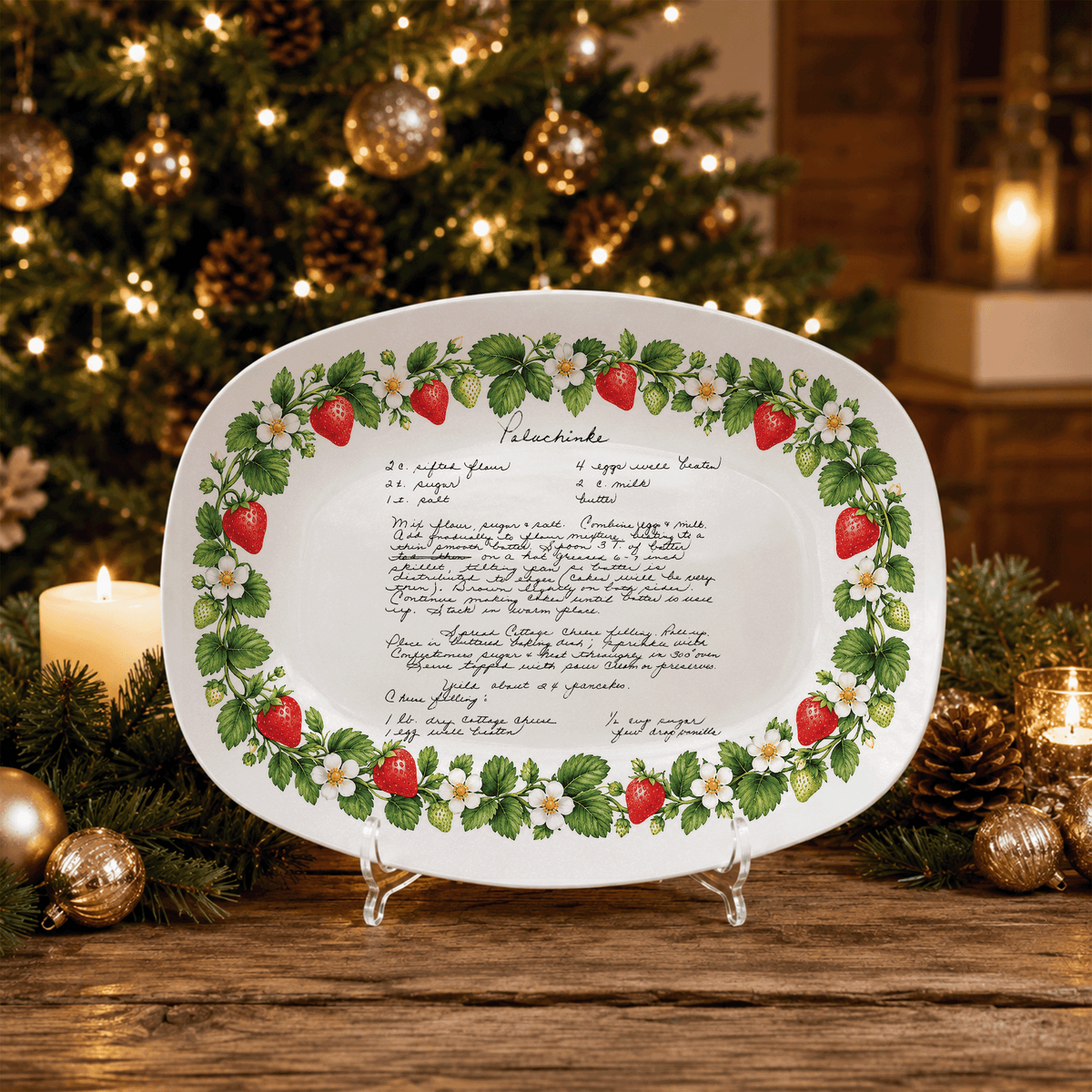 Handwritten Recipe Platter with Strawberry Border