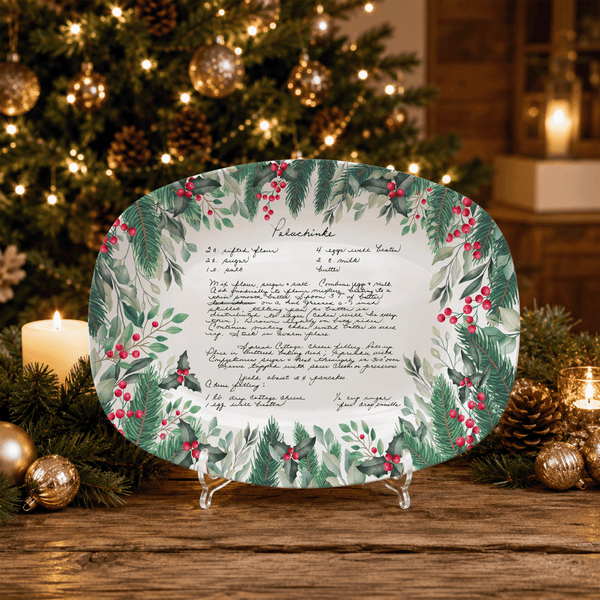 Handwritten Recipe Platter with Christmas Wreath Border