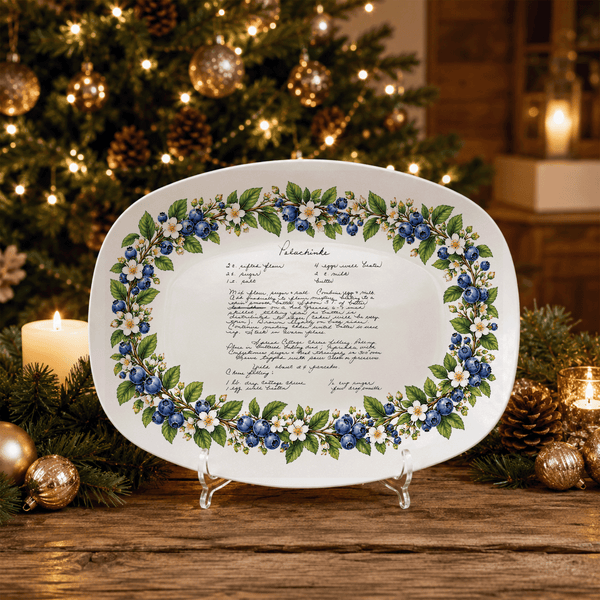 Handwritten Recipe Platter with Blueberry Border