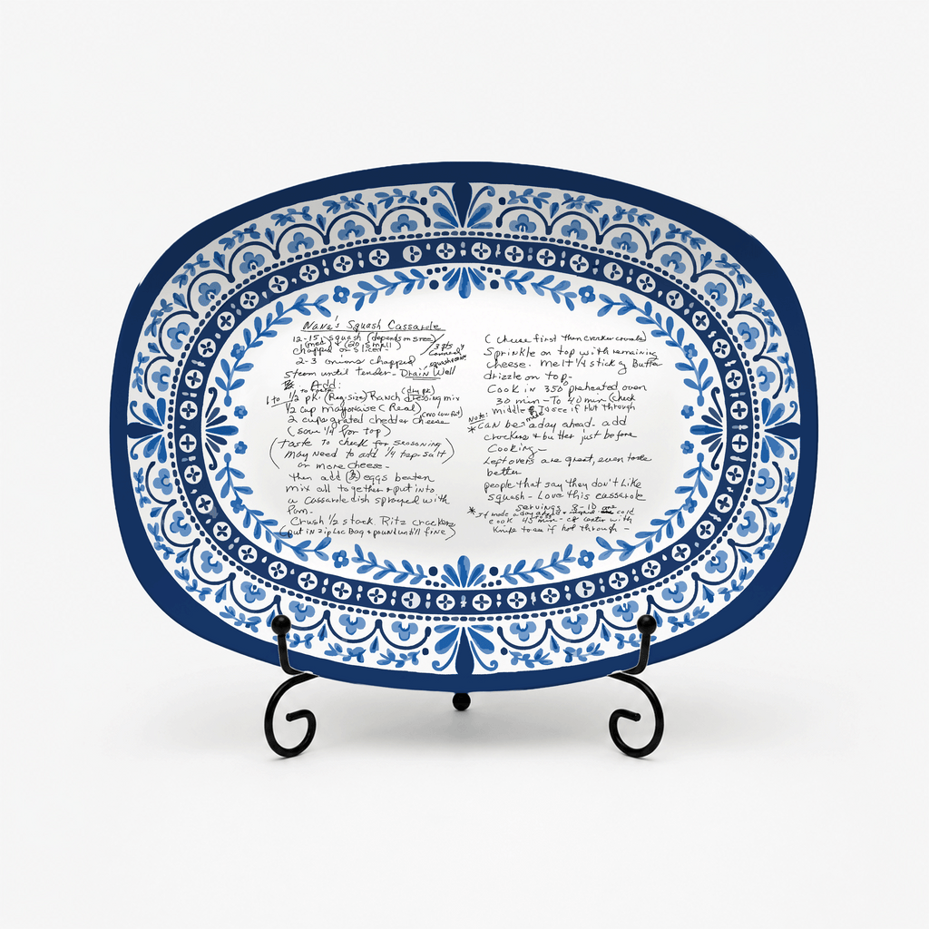 Handwritten Recipe Platter with Heritage Blue Border