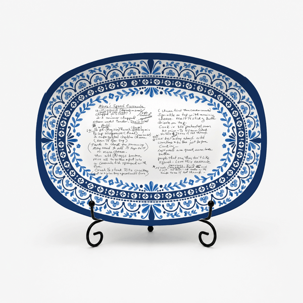 Handwritten Recipe Platter with Heritage Blue Border
