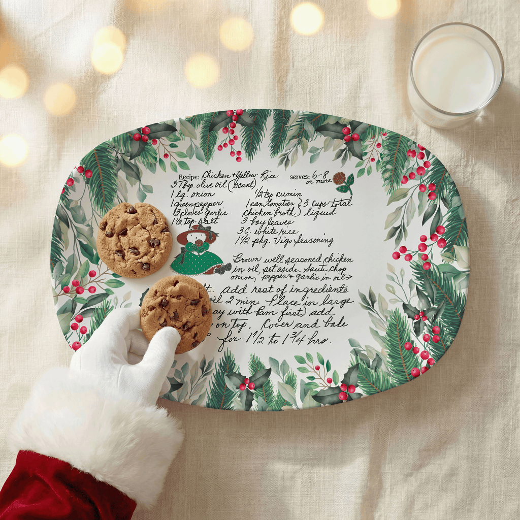 Handwritten Recipe Platter with Christmas Wreath Border