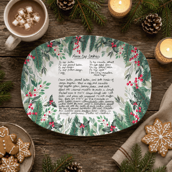 Handwritten Recipe Platter with Christmas Wreath Border