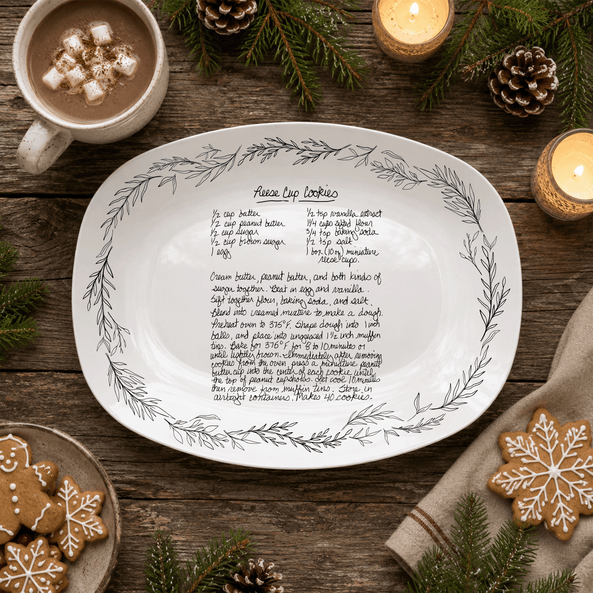 Handwritten Recipe Platter with Branch Border