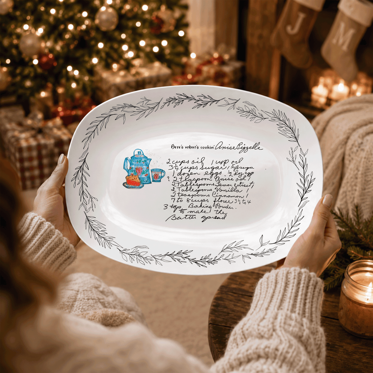 Handwritten Recipe Platter with Branch Border