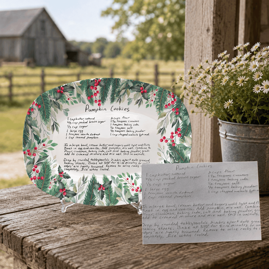 Handwritten Recipe Platter with Christmas Wreath Border
