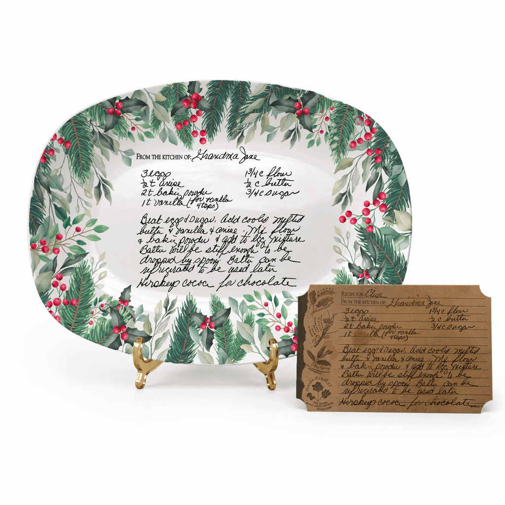 Handwritten Recipe Platter with Christmas Wreath Border