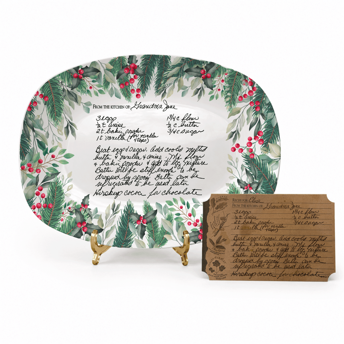 Handwritten Recipe Platter with Christmas Wreath Border