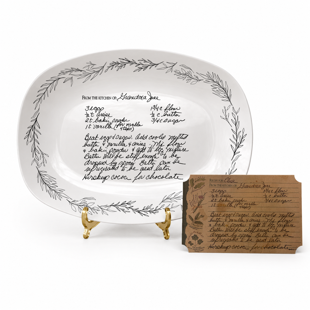Handwritten Recipe Platter with Branch Border