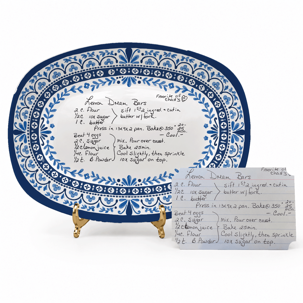 Handwritten Recipe Platter with Heritage Blue Border