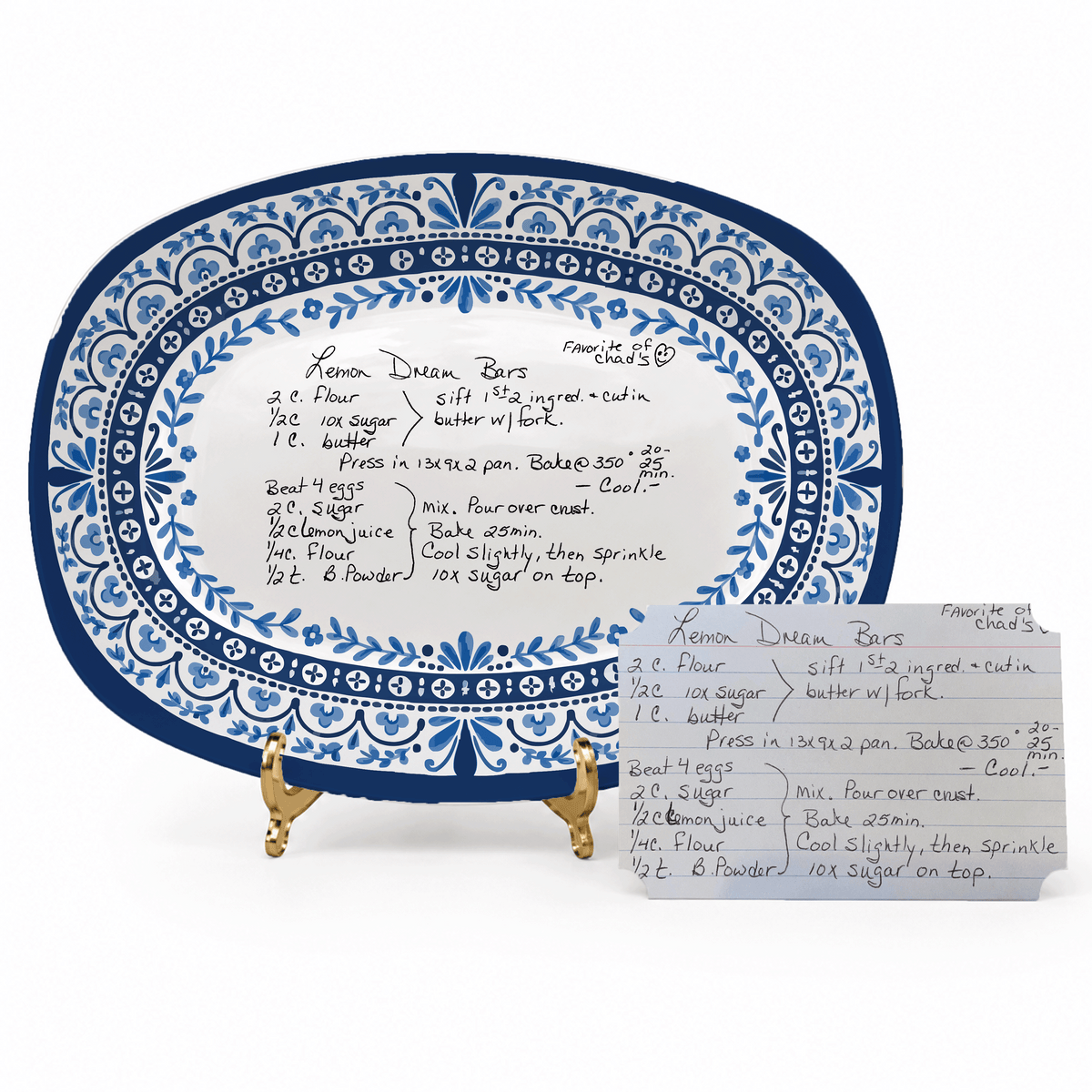 Handwritten Recipe Platter with Heritage Blue Border