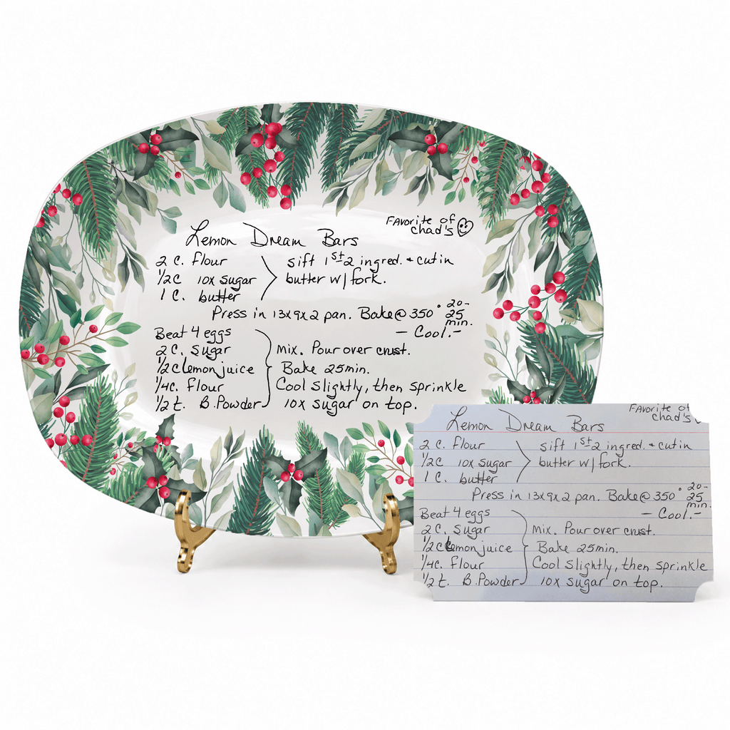 Handwritten Recipe Platter with Christmas Wreath Border