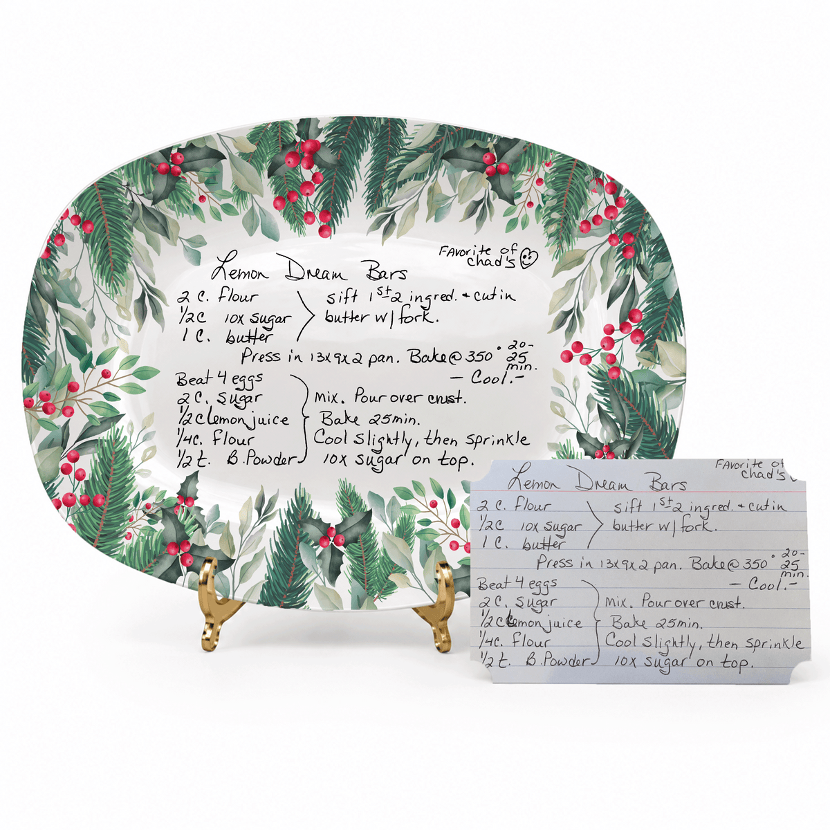 Handwritten Recipe Platter with Christmas Wreath Border