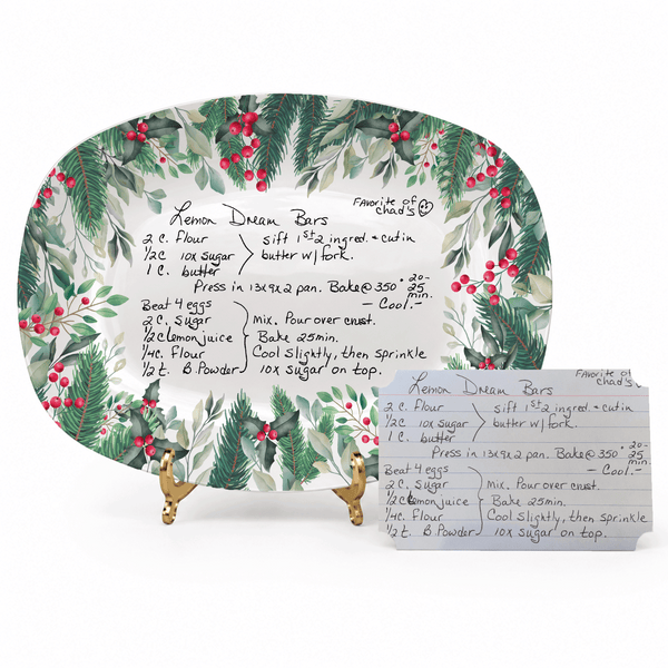 Handwritten Recipe Platter with Christmas Wreath Border