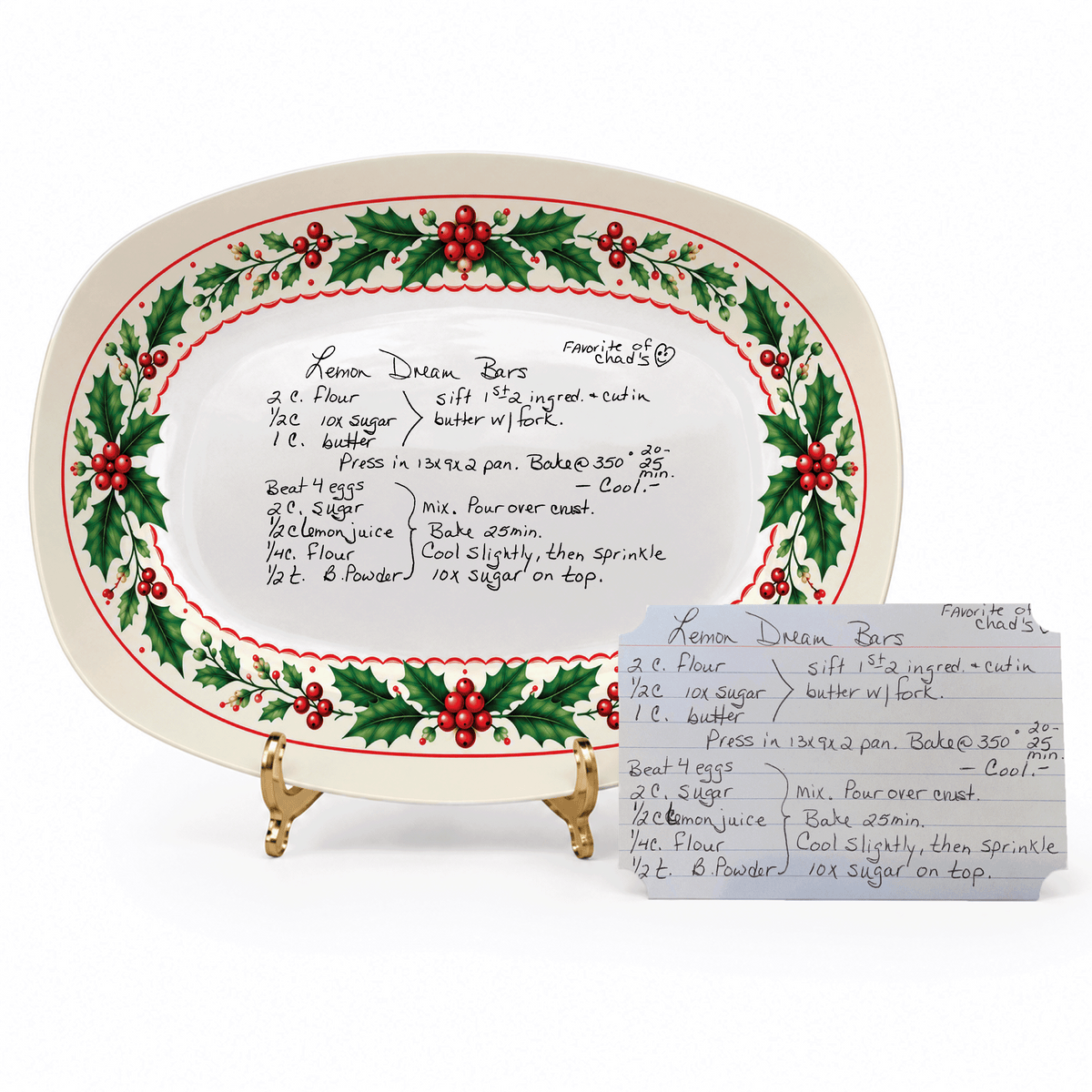 Handwritten Recipe Platter with Holly Border