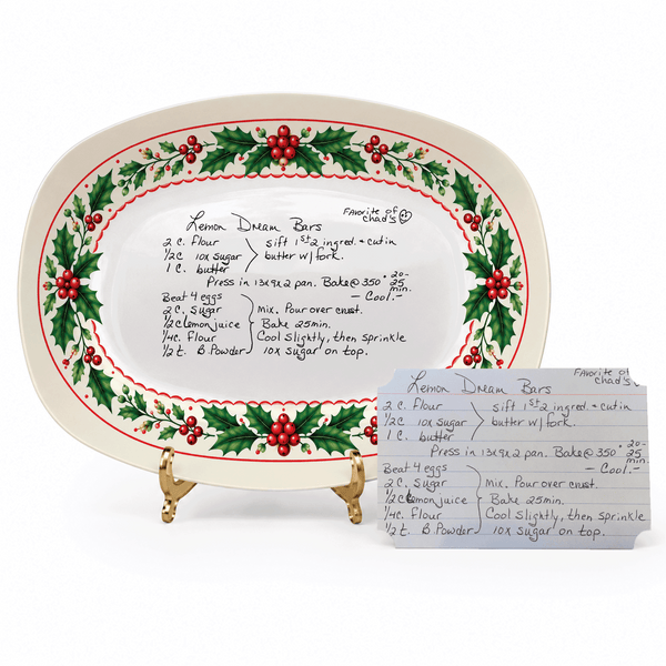 Handwritten Recipe Platter with Holly Border