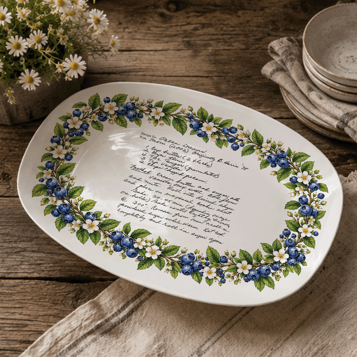 Handwritten Recipe Platter with Blueberry Border