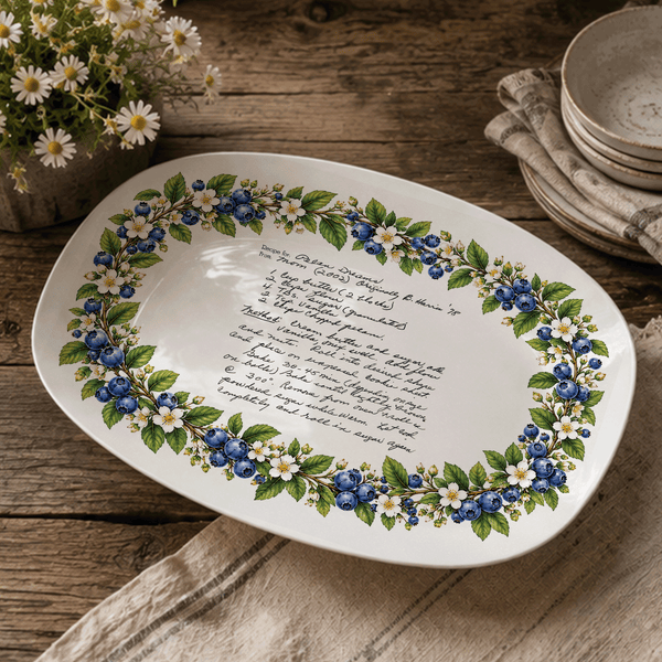Handwritten Recipe Platter with Blueberry Border