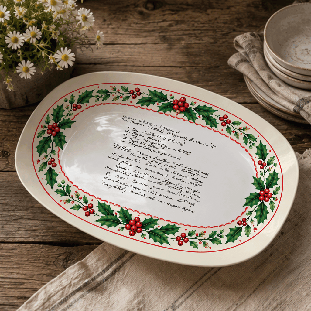 Handwritten Recipe Platter with Holly Border