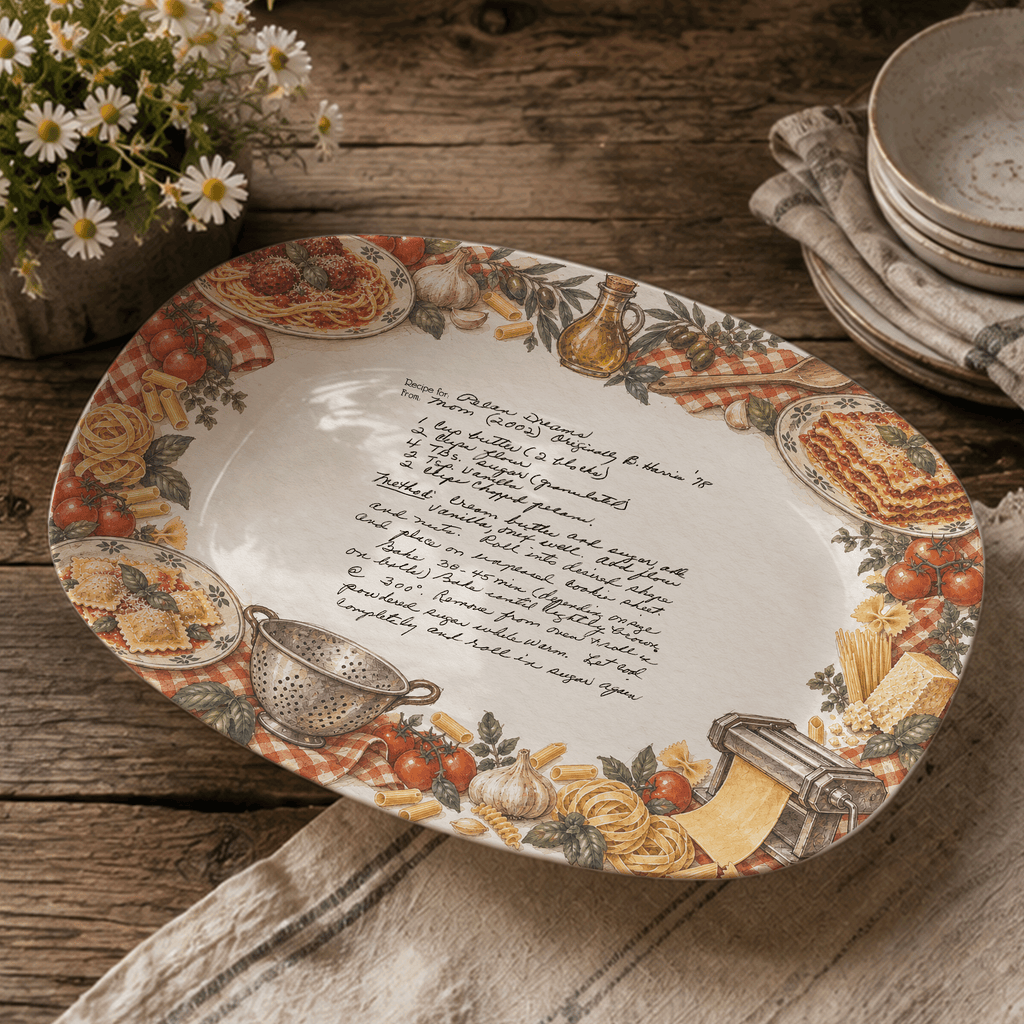 Handwritten Recipe Platter with Vintage Italian Food Border