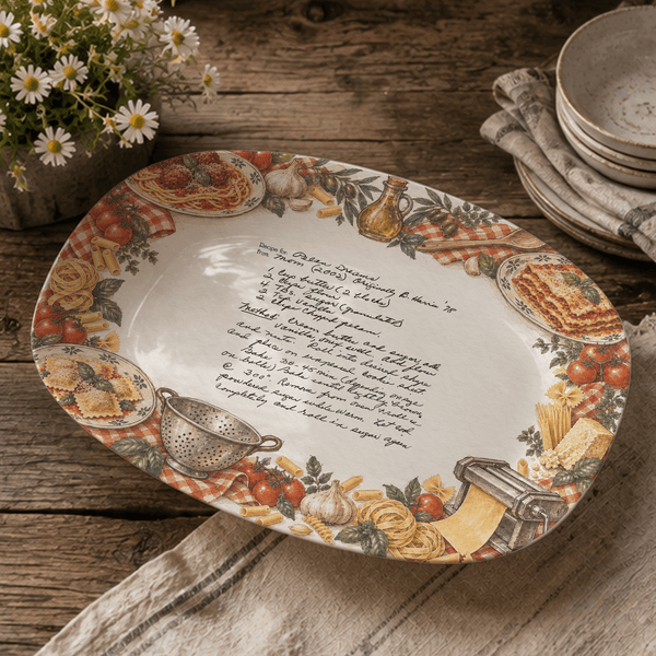 Handwritten Recipe Platter with Vintage Italian Food Border